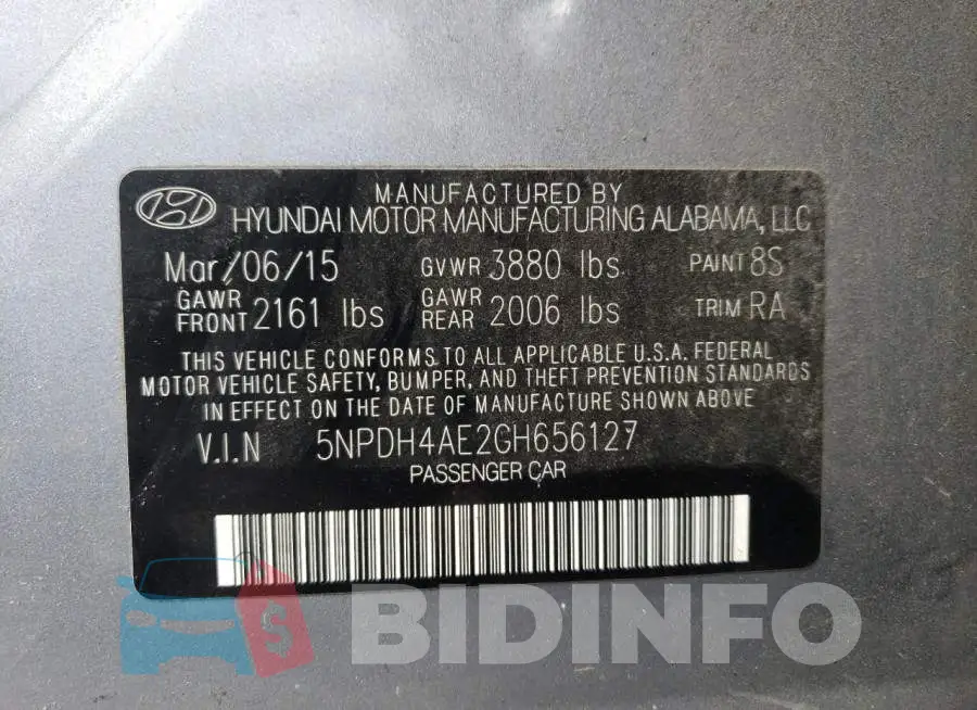 5NPDH4AE2GH656127 Photo# 12