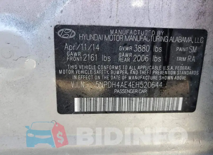5NPDH4AE4EH520644 Photo# 13