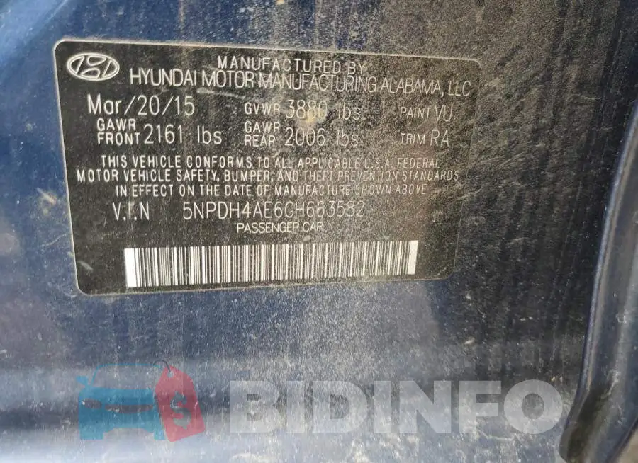 5NPDH4AE6GH663582 Photo# 12