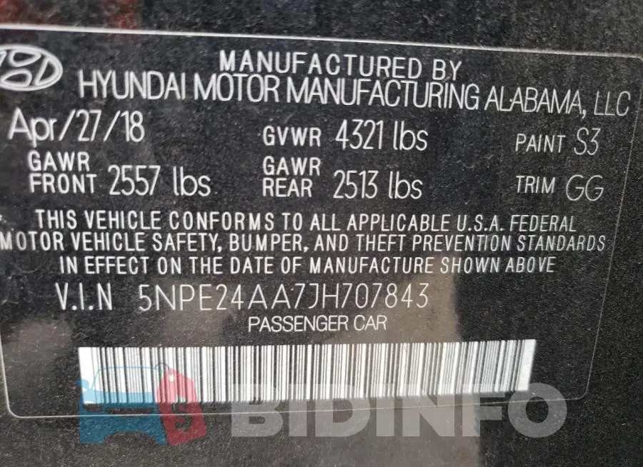5NPE24AA7JH707843 Photo# 12