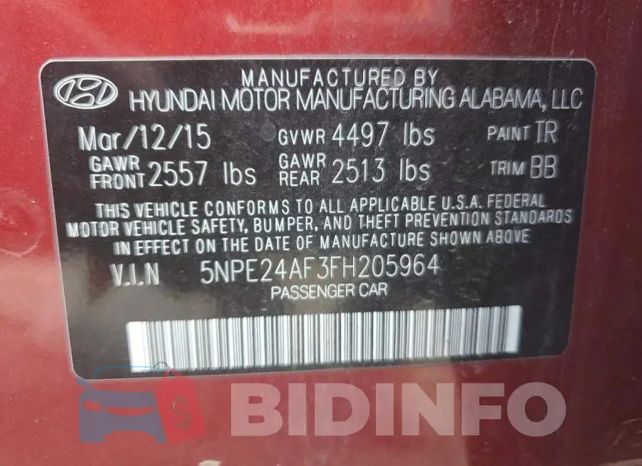 5NPE24AF3FH205964 Photo# 12