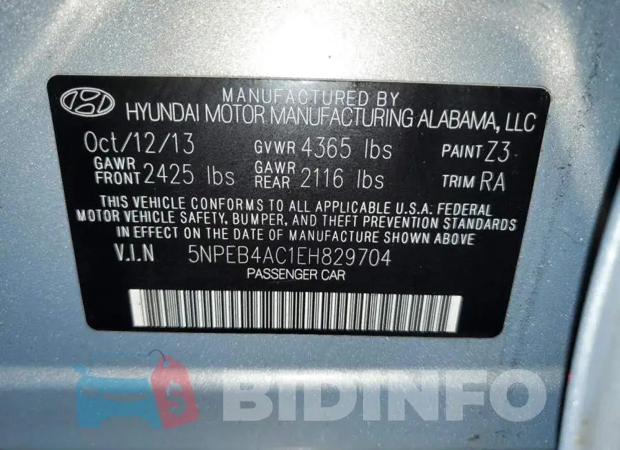 5NPEB4AC1EH829704 Photo# 12