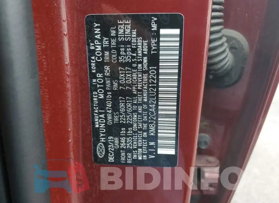 KM8J2CA42LU212201 Photo# 12