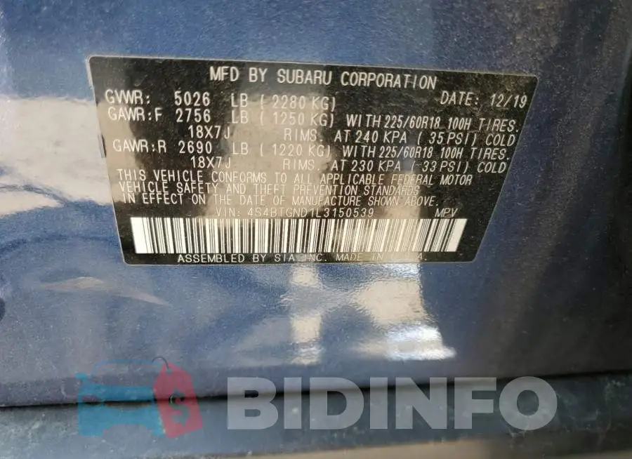 4S4BTGND1L3150539 Photo# 14