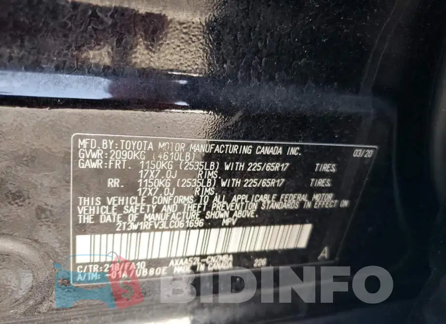 2T3W1RFV3LC061696 Photo# 12