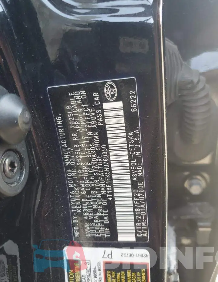 4T1BF1FK5HU760950 Photo# 12