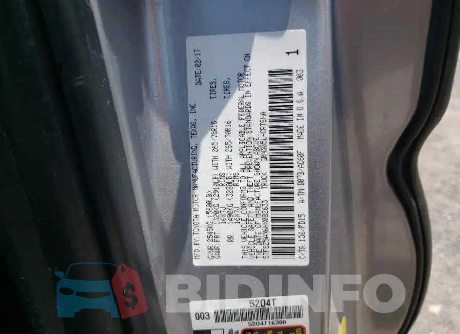 5TFSZ5AN6HX082633 Photo# 13