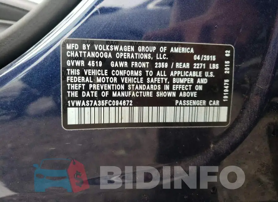 1VWAS7A35FC094672 Photo# 12