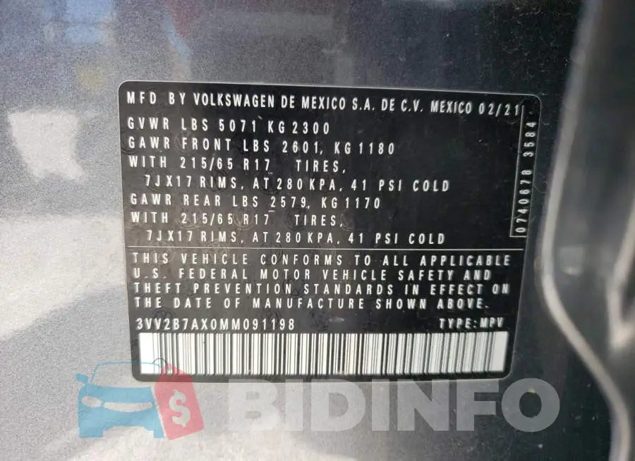 3VV2B7AX0MM091198 Photo# 12