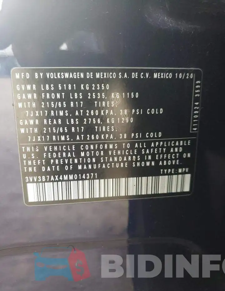 3VV3B7AX4MM014371 Photo# 14