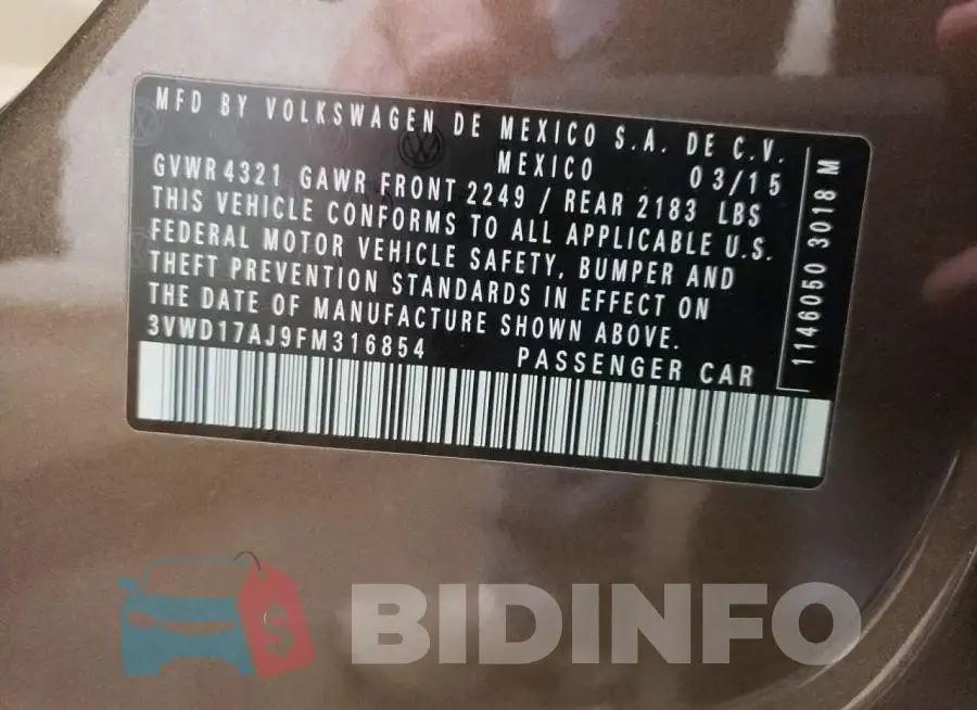 3VWD17AJ9FM316854 Photo# 12