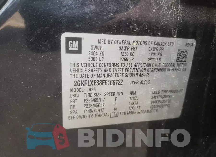 2GKFLXE38F6166722 Photo# 12