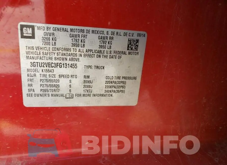 3GTU2VEC3FG131455 Photo# 12