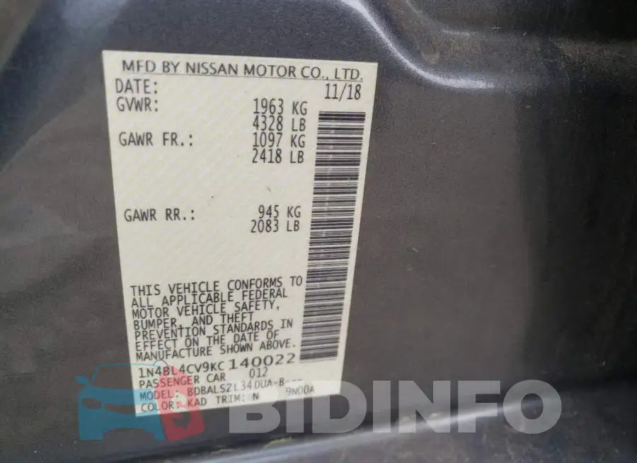 1N4BL4CV9KC140022 Photo# 12