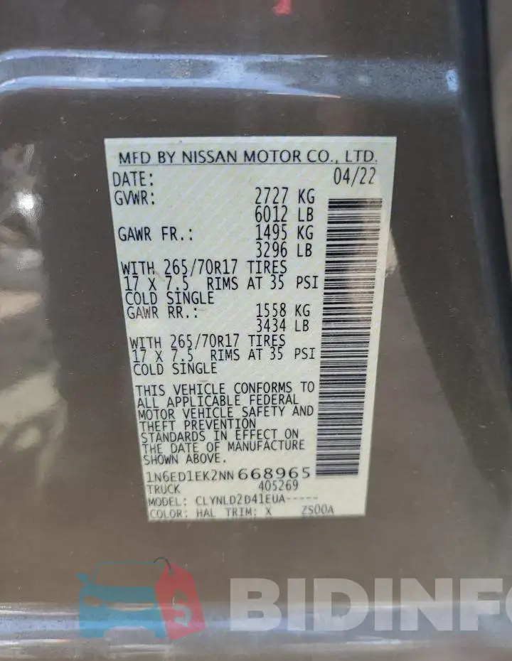 1N6ED1EK2NN668965 Photo# 12