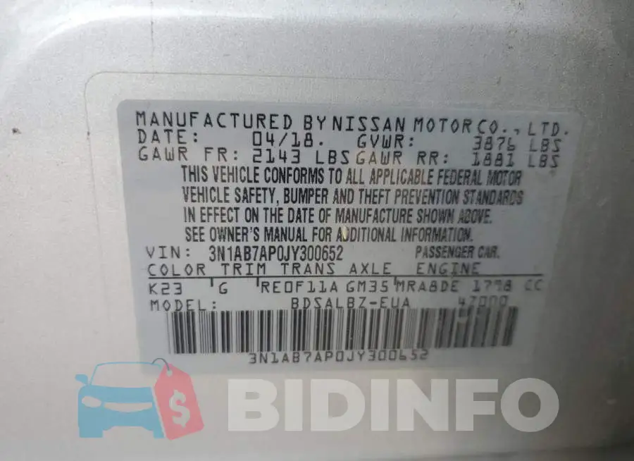3N1AB7AP0JY300652 Photo# 12