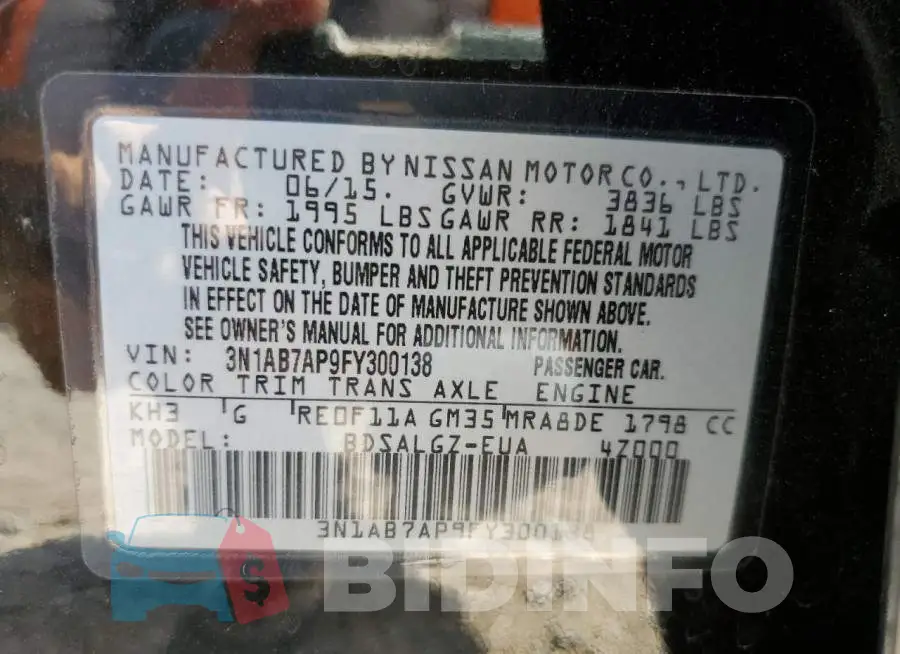 3N1AB7AP9FY300138 Photo# 12