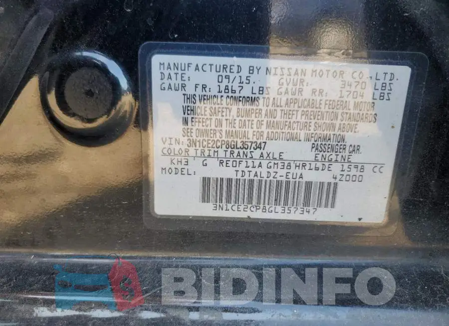 3N1CE2CP8GL357347 Photo# 12