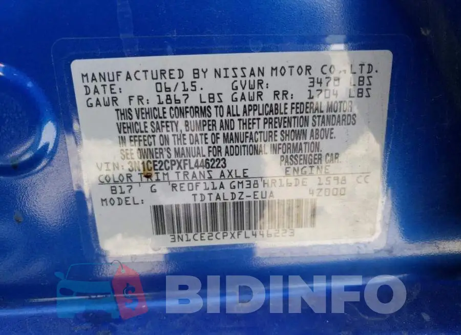 3N1CE2CPXFL446223 Photo# 12