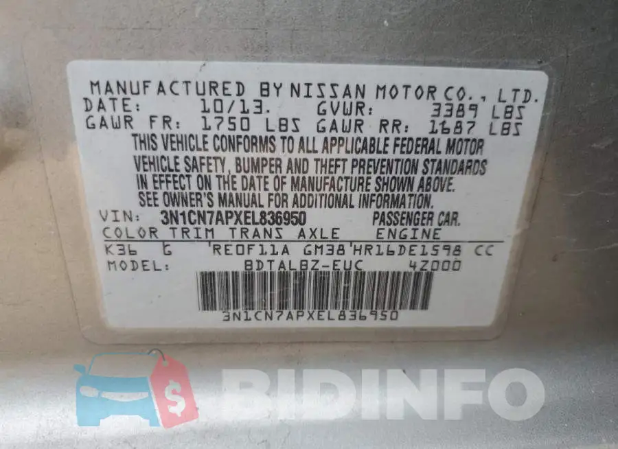 3N1CN7APXEL836950 Photo# 12