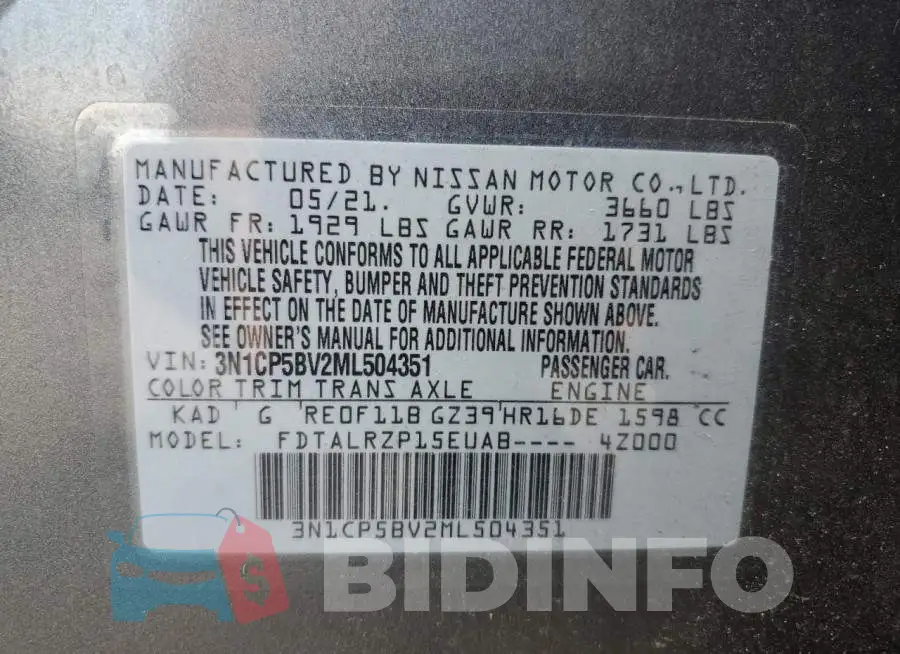 3N1CP5BV2ML504351 Photo# 12