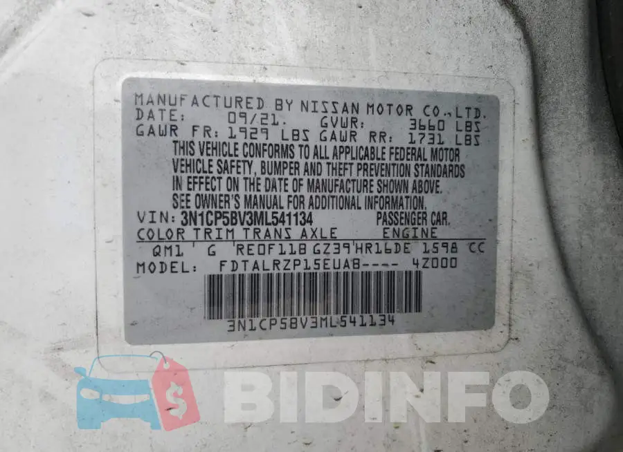 3N1CP5BV3ML541134 Photo# 13