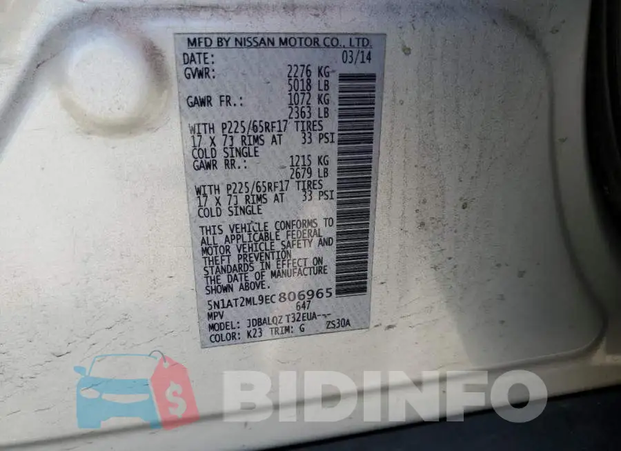 5N1AT2ML9EC806965 Photo# 14