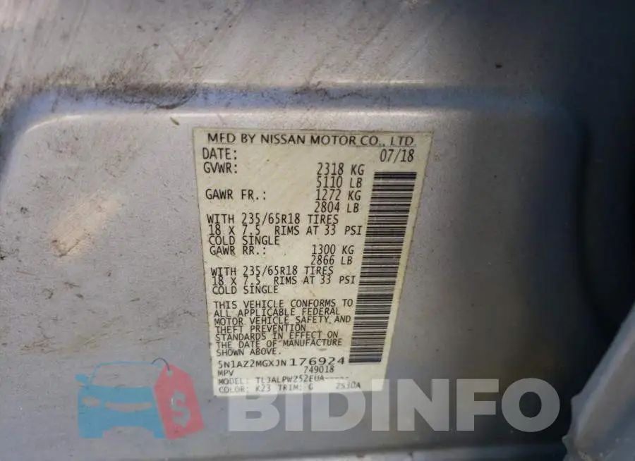 5N1AZ2MGXJN176924 Photo# 14