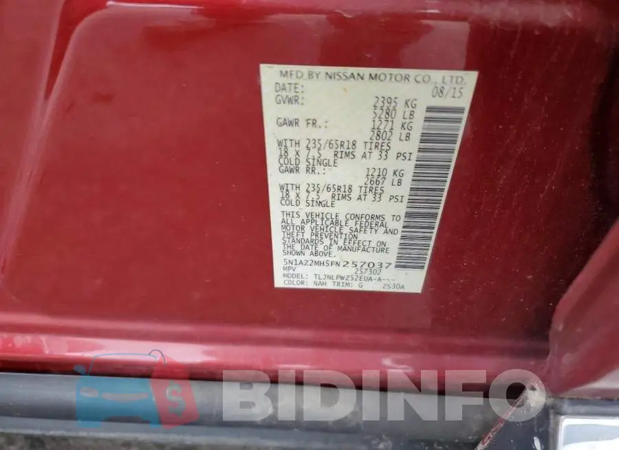 5N1AZ2MH5FN257037 Photo# 13