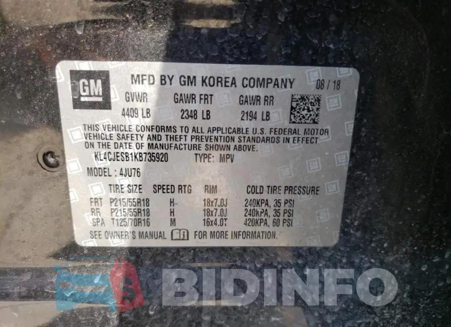 KL4CJESB1KB735920 Photo# 13