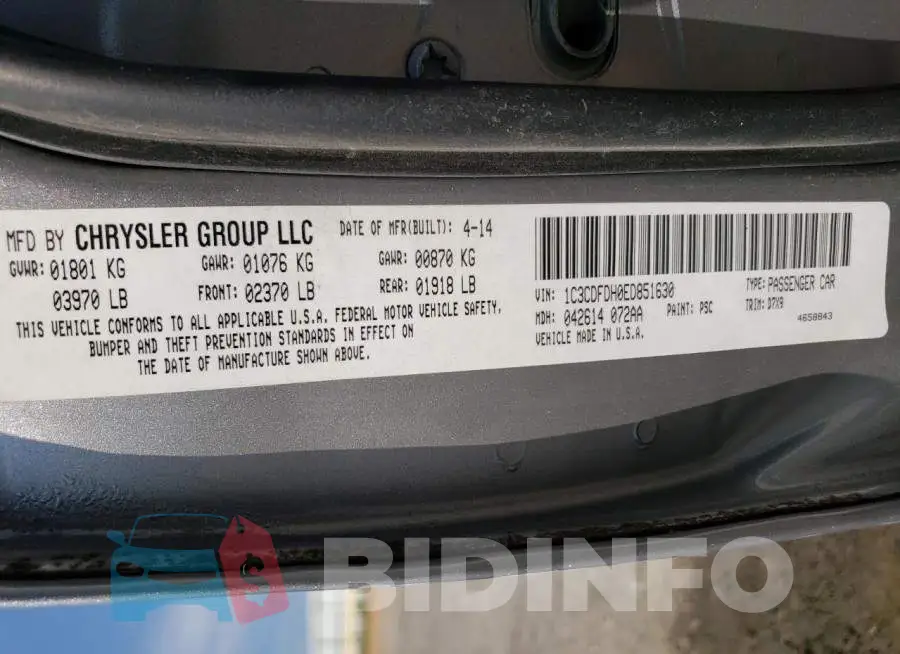 1C3CDFDH0ED851630 Photo# 13