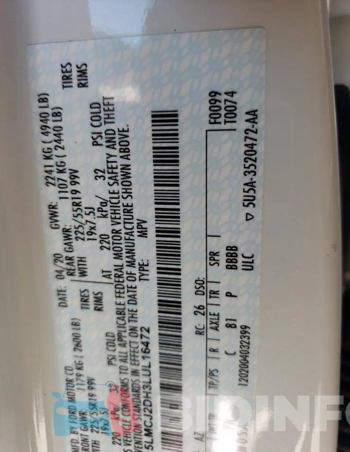 5LMCJ2DH3LUL16472 Photo# 14