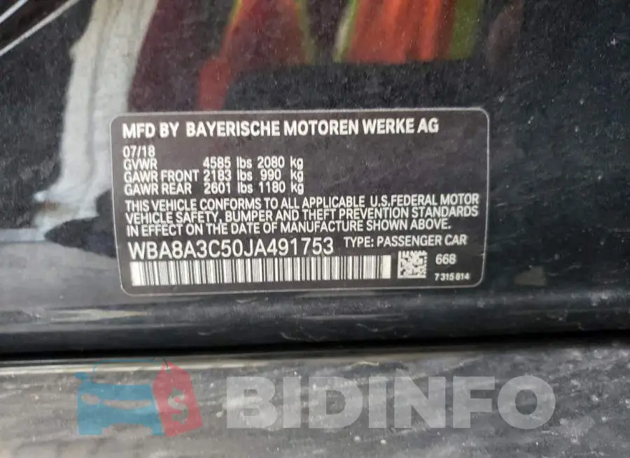 WBA8A3C50JA491753 Photo# 12