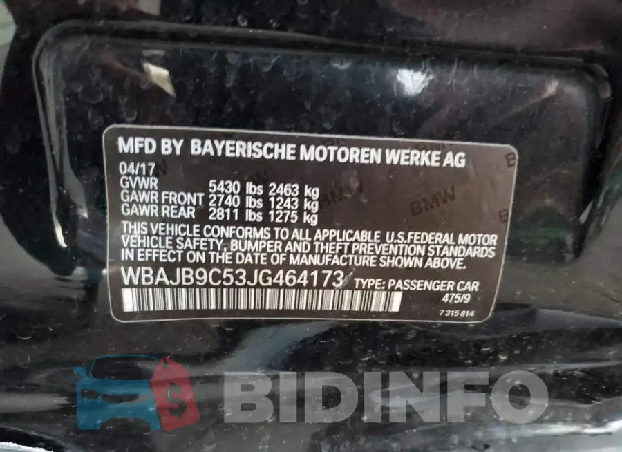 WBAJB9C53JG464173 Photo# 12