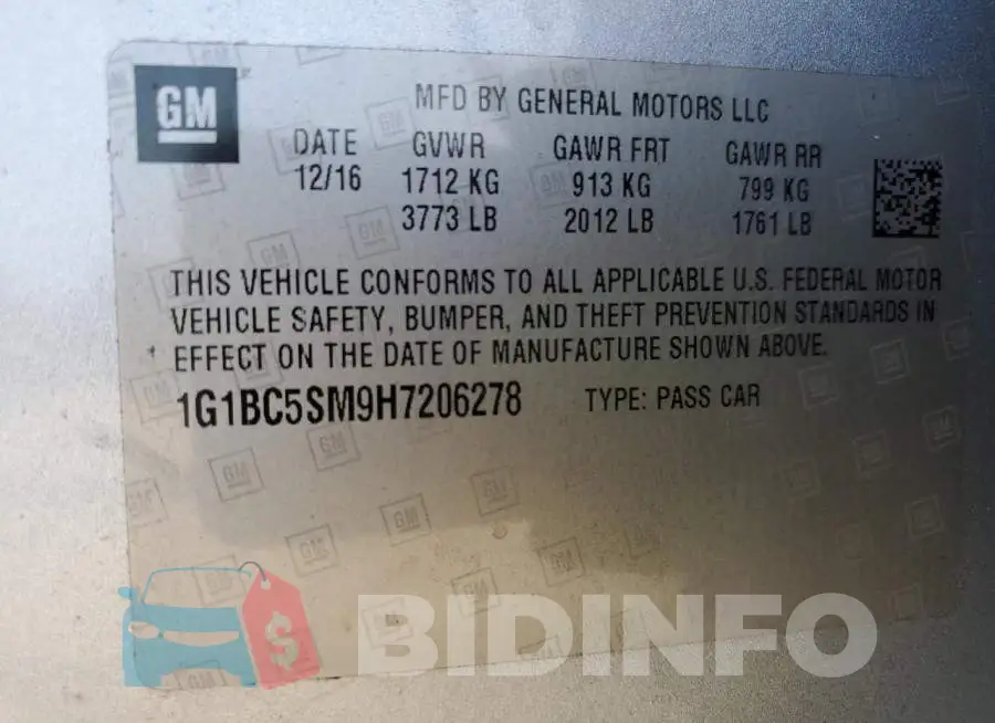 1G1BC5SM9H7206278 Photo# 12