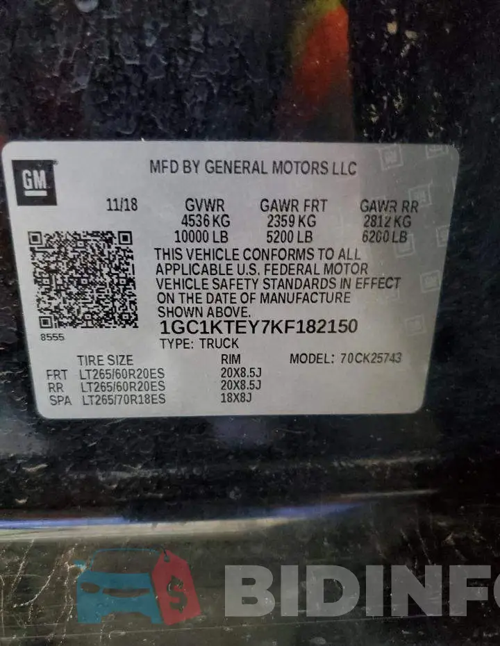 1GC1KTEY7KF182150 Photo# 12
