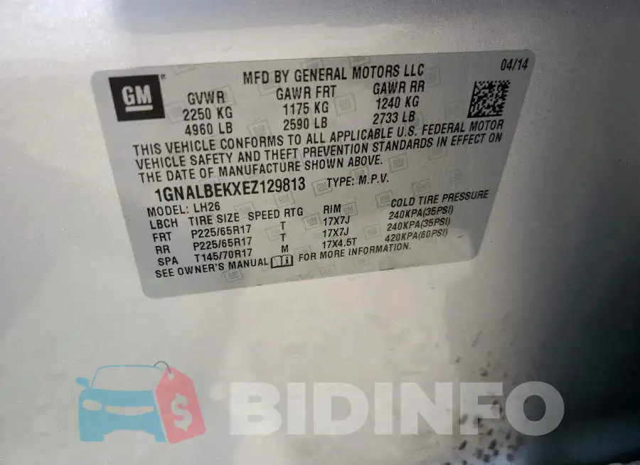 1GNALBEKXEZ129813 Photo# 12
