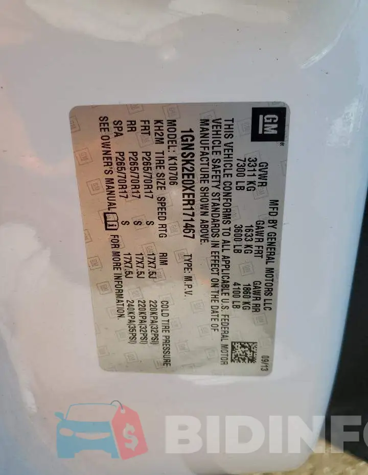 1GNSK2E0XER171467 Photo# 12