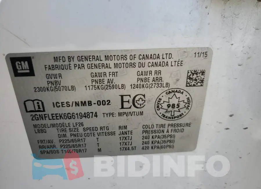 2GNFLEEK6G6194874 Photo# 13