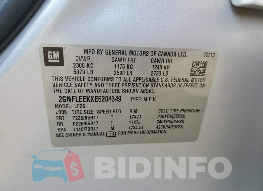 2GNFLEEKXE6204349 Photo# 13