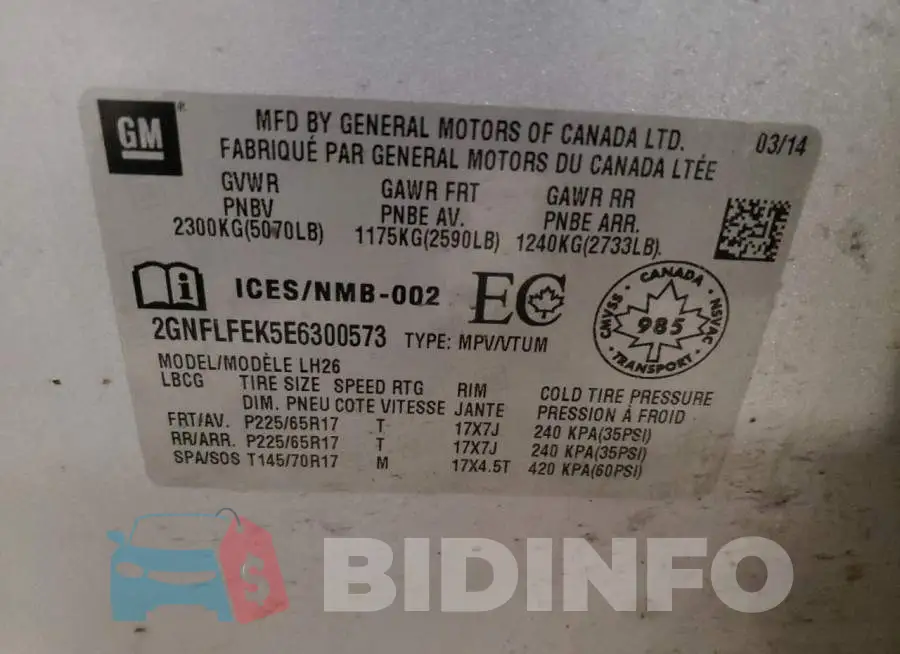 2GNFLFEK5E6300573 Photo# 14