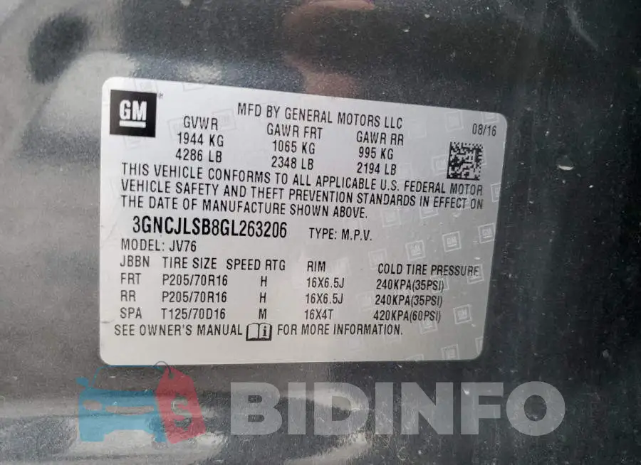 3GNCJLSB8GL263206 Photo# 12