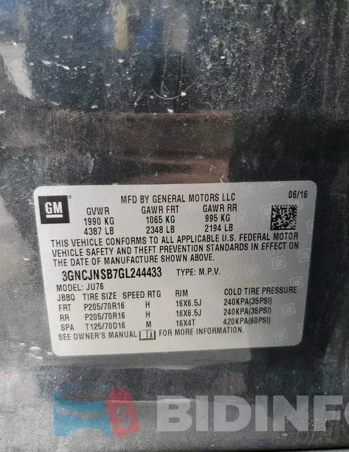 3GNCJNSB7GL244433 Photo# 13