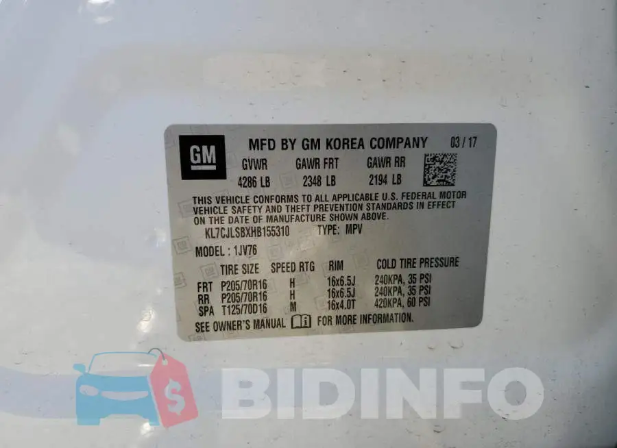 KL7CJLSBXHB155310 Photo# 14