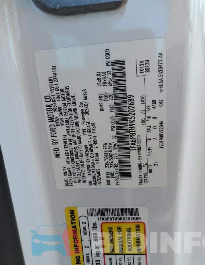 1FA6P8TH9K5202689 Photo# 13