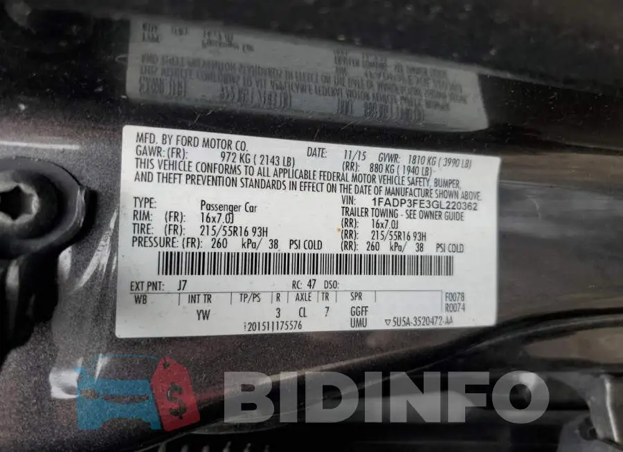 1FADP3FE3GL220362 Photo# 12