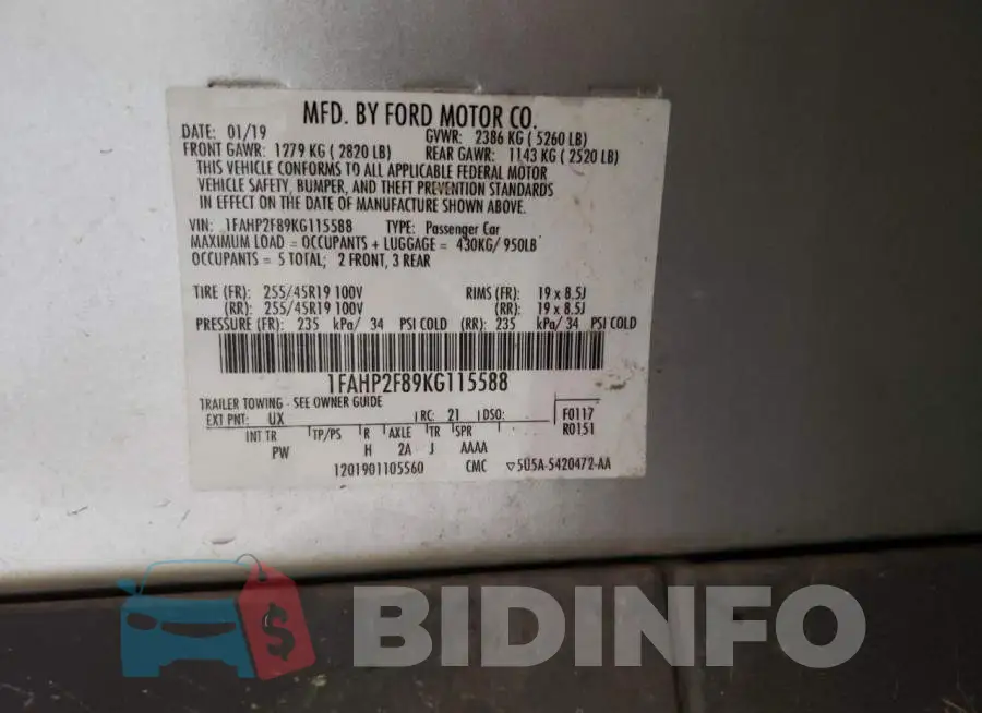 1FAHP2F89KG115588 Photo# 12