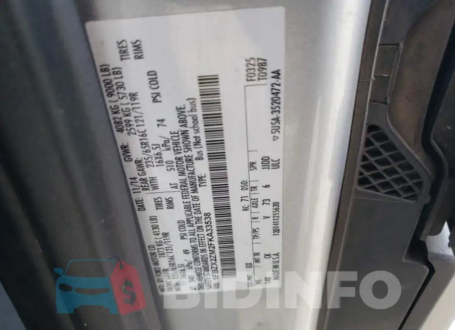 1FBZX2ZM2FKA33538 Photo# 13