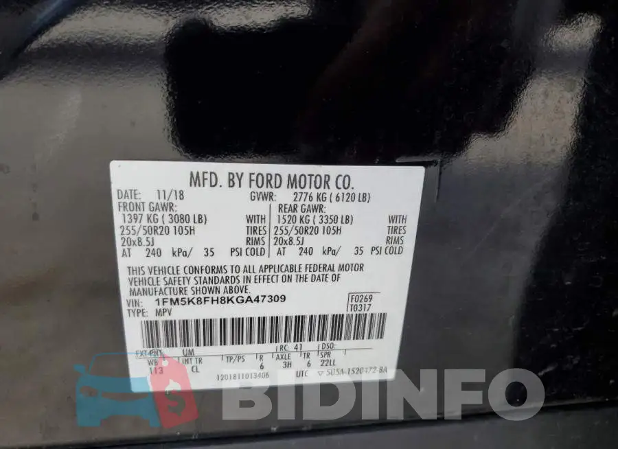 1FM5K8FH8KGA47309 Photo# 12