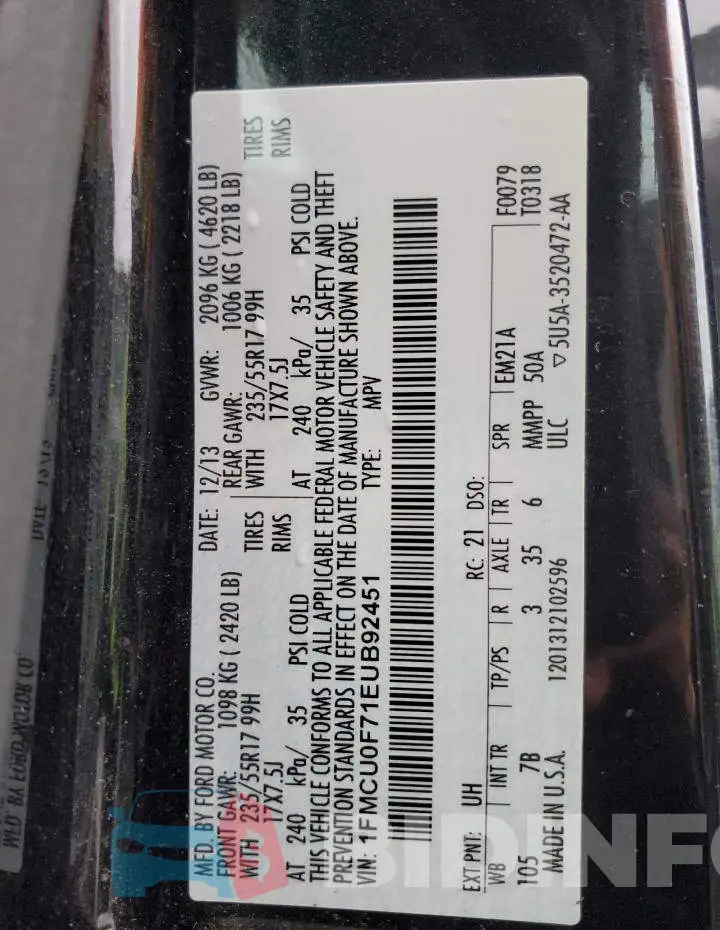 1FMCU0F71EUB92451 Photo# 13